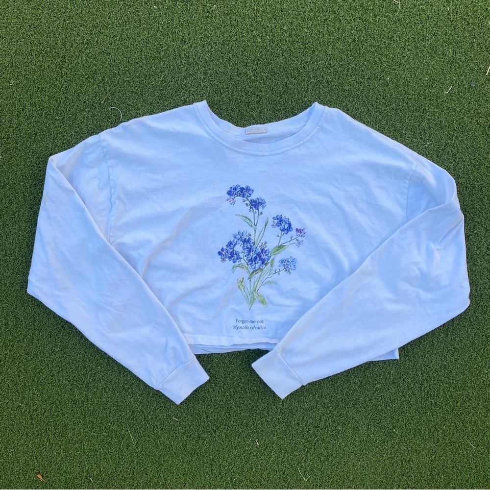 Brandy floral cropped white long sleeve sweatshirt